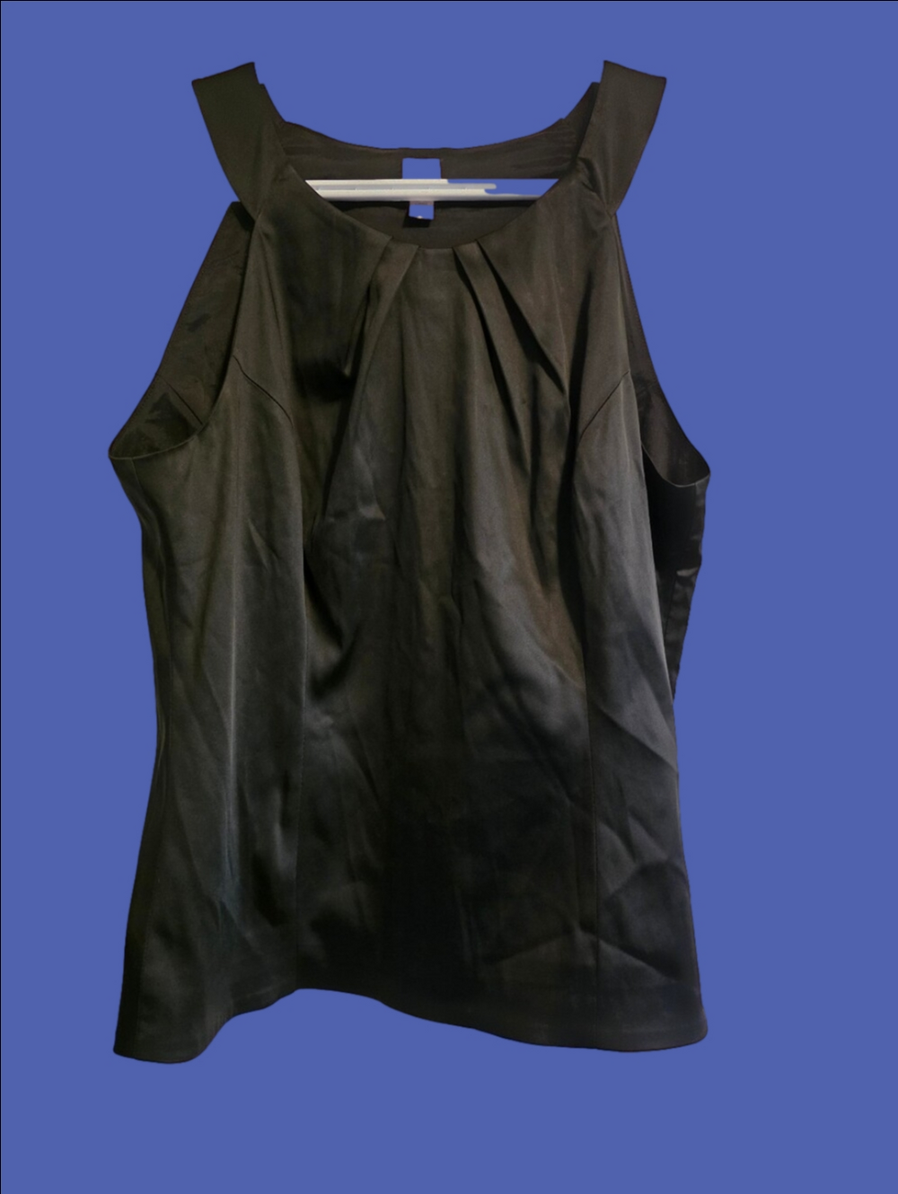 4/$67 Deal! Tristan Black Satin Pleated Tank Blouse